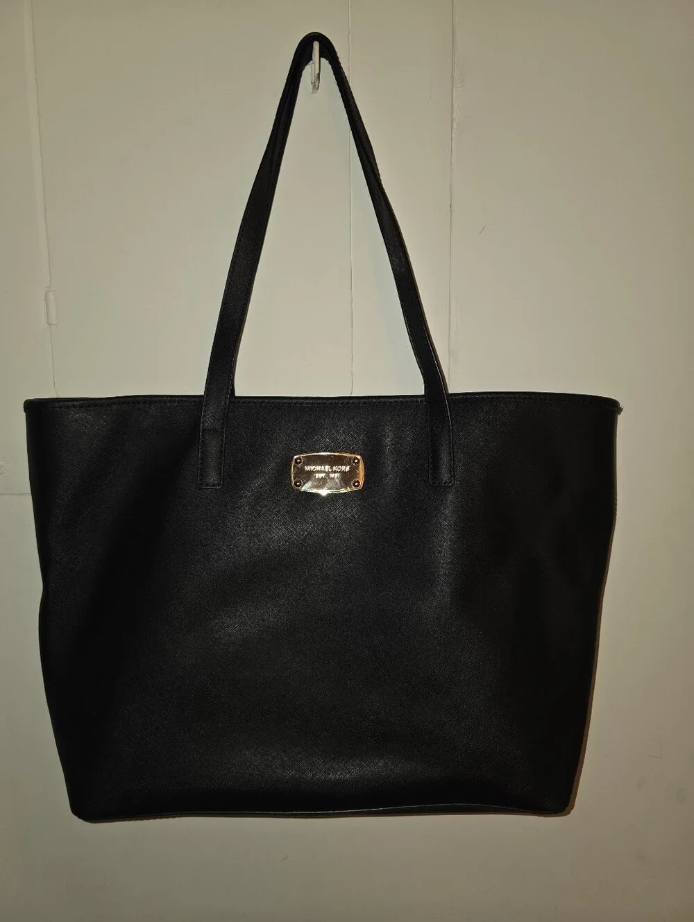 Michael Kors Black Tote with Gold Plate